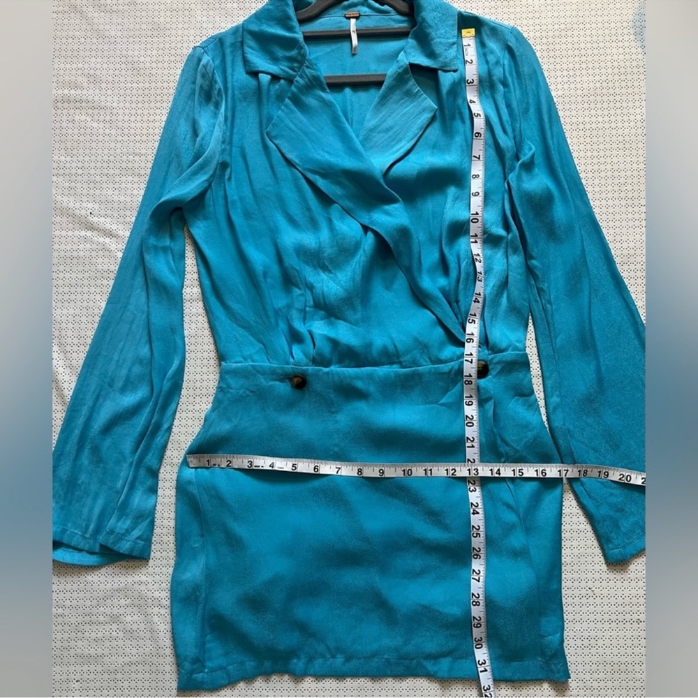 Free People Simone Wrap Mini Dress Blue Long Sleeve Size XS - Picture 7 of 15